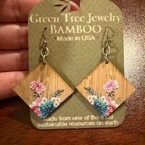 Green Tree Bamboo Earrings "Floral Artistry"